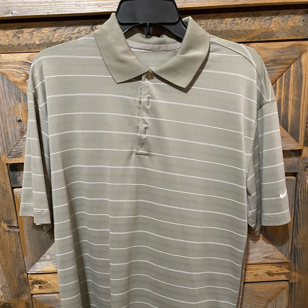 Men’s Nike golf grey stripped polo.